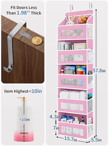 JARLINK Over the Door Organizer for Pantry, Bathroom, 5 Shelf Pink, 2 Pack