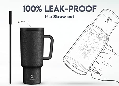 Meoky 40oz Tumbler with Handle, Leak-proof Lid and Straw, Insulated Coffee Mug Stainless Steel Travel Mug, Keeps Cold for 34 Hours or Hot for 10 Hours (Night)
