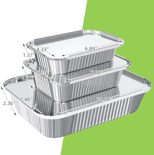 Notwoe® 30 Pack Disposable Aluminum Pans With Lids, 10x7.5 And 7.3x5.3 Square 6.9x4.3 Square Combo Set, Disposable Baking and Cake Pan. (30 Pack w/Lids)
