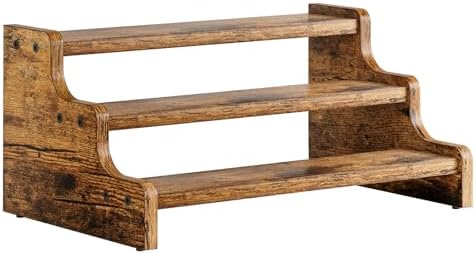 KLM 3-Tier Spice Rack, 13.8 Inch Wood Step Shelf Countertop Spice Storage Holder, Kitchen Pantry Cabinet Organizer Cupboard for Spice Bottles, Jars, Seasonings, Baking Supplies,Bathroom Organizer