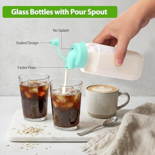 CUCUMI 12 Pack 16 Oz Glass Milk Bottles with Lids