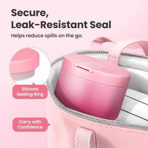 Pawtong 12oz Insulated Vacuum Food Jar with Buckle Lid Wide Mouth Soup Thermo for Hot Food Kids Leakproof Stainless Steel Lunch Container (Gradient Pink, 12OZ)