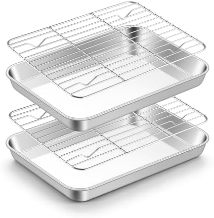 TeamFar Stainless Steel Toaster Oven Pan with Rack Set, 9"x7"x1"