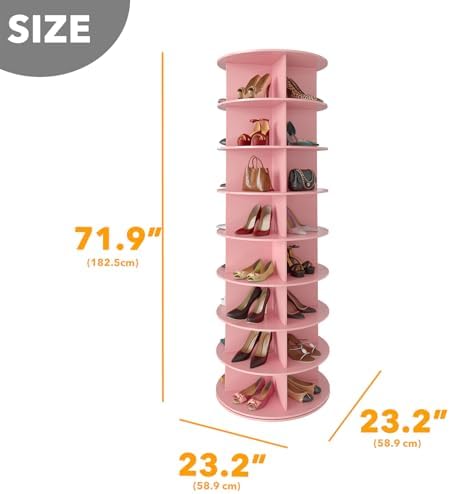 SpaceAid 8 Tier Rotating Shoe Rack Tower, Spinning Shoe Display Lazy Susan, Revolving 360 Shoe Rack Storage Round Carousel, Vertical Handbag Rotate Shoes Closet Organization (8-Tier Pink)