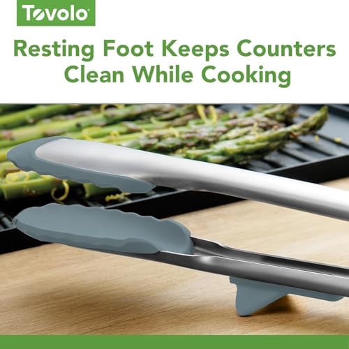Tovolo Tongs With Silicone Tips Easy Grip 13" Long Kitchen Tongs Stainless Steel Handle For Cooking, Non Scratch Heat Resistant Locking Tongs Silicone Tipped Dishwasher Safe BPA Free, Blue Slate