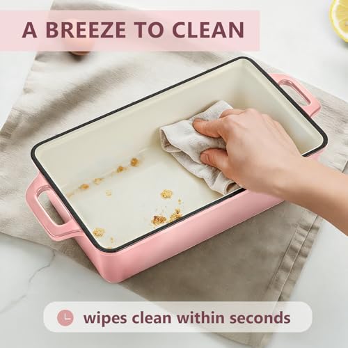 Wildone Enameled Cast Iron Bread Loaf Pan with Lid, 9x5 Sourdough Baking Pans for Homemade Bread, Cake, Meatloaf, Even Heating Bread Pans, 2-Piece Set, Pink