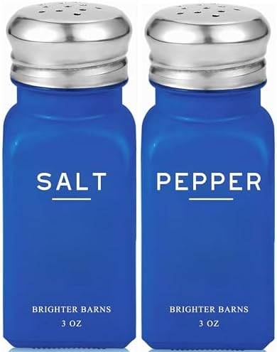 Blue Salt and Pepper Shakers Set by Brighter Barns - Cute Salt Shaker - Modern Kitchen Decor and Accessories for Dining Table Centerpiece, Coastal Home Decor, Dining Room, Restaurants, Gifts (Blue)