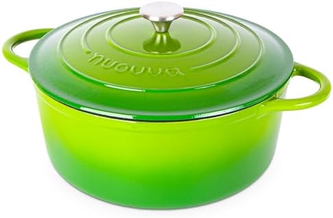 Cast Iron Dutch Oven with Lid-Non-Stick Ovenproof Enamelled Casserole Pot - Sturdy Dutch Oven Cookware - Green, 7.3- Quart, 30cm- by Nuovva