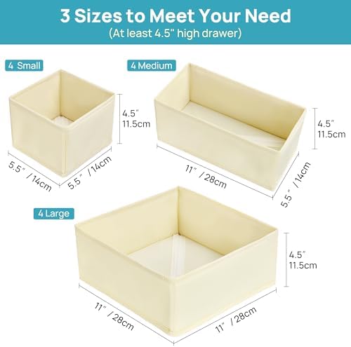 Vtopmart 12 Pack Baby Clothes Organizer, Foldable Fabric Drawer Bins, Beige