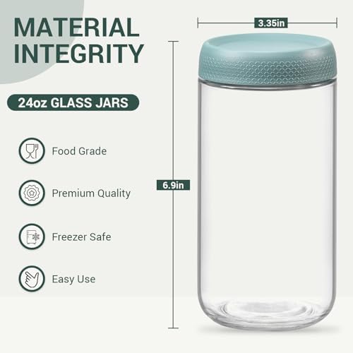 NETANY 6-pack 24oz Glass jars with Airtight Lids, Overnight Oats Containers with Lids, Wide mouth Mason Salad jars, Glass Food Storage Containers for Snacks Yogurt Spice Sugar