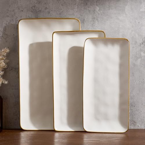 Famiware Serving Platters Set of 3 Sizes - Rectangular, Matte White
