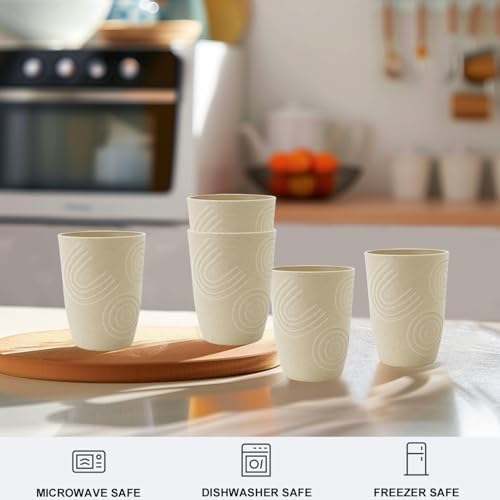 12oz Kids Cups, Wheat Straw Cups Set of 6, Small Water Cups (Beige)