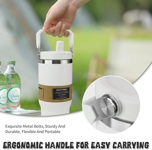 30oz Flip Straw Insulated Water Bottle with Handle, Leak Proof Stainless Steel Travel Coffee Mug, Double Wall Vacuum Tumbler for Cold Drinks, Gym Office Travel Essentials