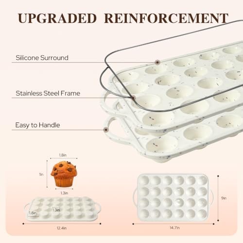 2 Pack Silicone Muffin Pans, 24 Cup Cupcake Pan with Metal Reinforced Frame