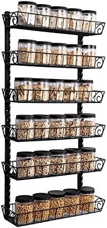 SWOMMOLY Adjustable Wall Mount Spice Rack, 6-Tier Dual-use (Multi-use) Organizer, Black