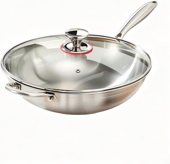 Stainless Steel 316 Wok Pan with Lid, Tri-Ply Stir Fry Pan with Detachable Handle, Works on All Stovetops, Oven & Dishwasher Safe (14 inch)