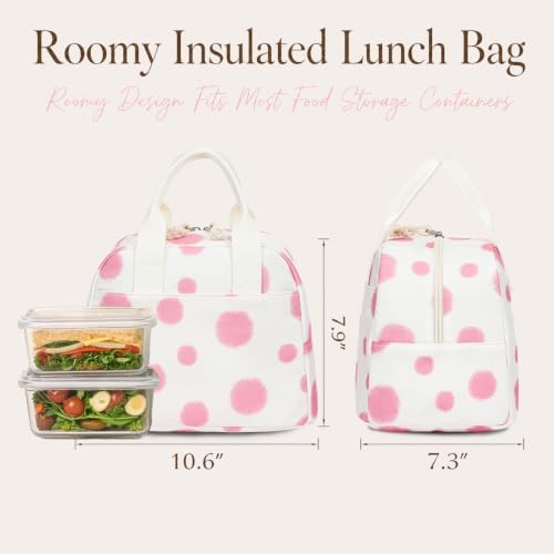 LOVELYWIND Lunch Box for Women, Insulated Lunch Bag, Pink Dot Tote