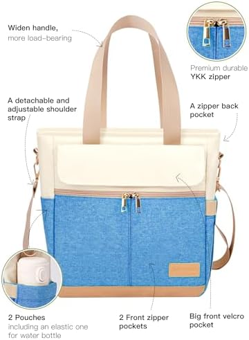 JOYHILL Lunch Bag for Women, Lunch Tote Leakproof Insulated Lunch Box with Shoulder Strap, Adult Reusable Lunch Cooler Tote Bags for Work Picnic Camping Beach (I-LIGHT BLUE)