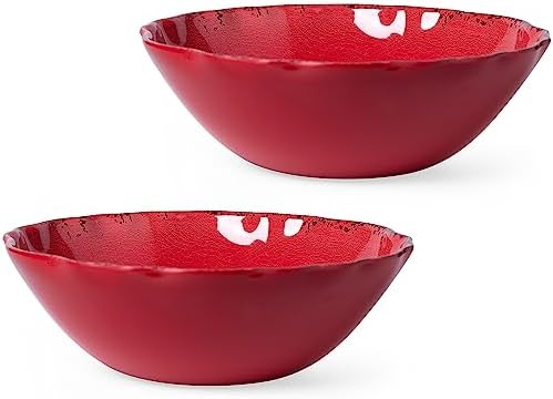 LEHAHA Rustic Crackle Melamine Serving Bowls, 130 OZ and 12 inches Waved Rim Salad Bowl,Unbreakable Pasta Bowls and Mixing Bowls, Set of 2, Pefect for Christmas and All Festivals