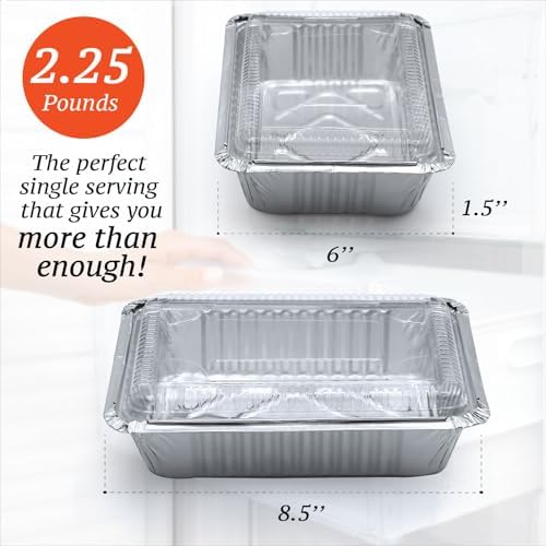 (55 Count) 2.25LB Aluminum Containers with Lids (8.5"x6") - Disposable Foil Container for Takeout, Baking, Freezing, Food Storage - Aluminum Pans with Lids, To Go Containers