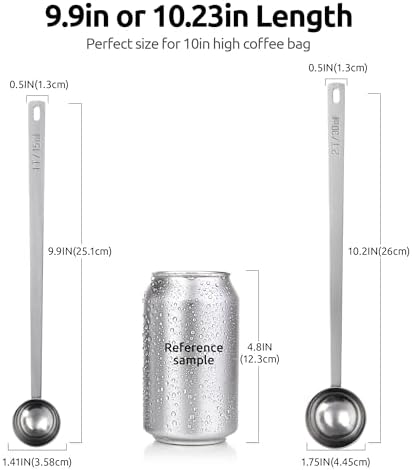 U-Taste Coffee Scoop 1&2 Tablespoon: 18/8 Stainless Steel Measuring Scooper for Ground Coffee, Bean, Powder, Espresso, 8.5in Long Handle Metal Meaure Spoon for Canister, Jar (1&2Tbsp/15&30ml, Silver)