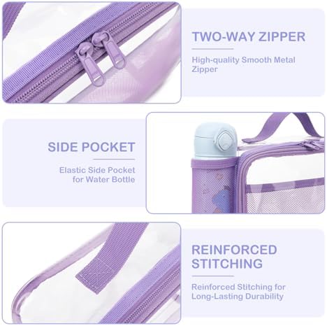 FlowFly Kids Lunch box Insulated Soft Bag Mini Cooler Back to School Thermal Meal Tote Kit for Girls, Boys,ClearPurple