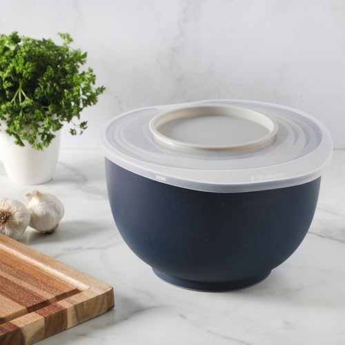 Oster 12 Piece Nesting Mixing Bowl Set, 3 Bowls with Lids & 6 Measuring Cups, Non-Slip Bases, Pour Spouts, Space-Saving Kitchen Prep Set, Dishwasher Safe