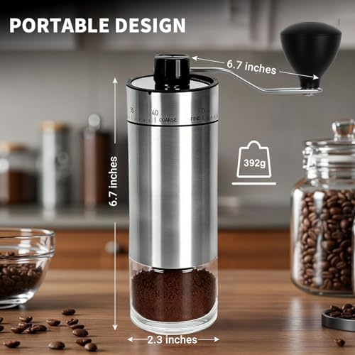 CEVING Mini Manual Coffee Grinder With 40 Adjustable Settings, Black