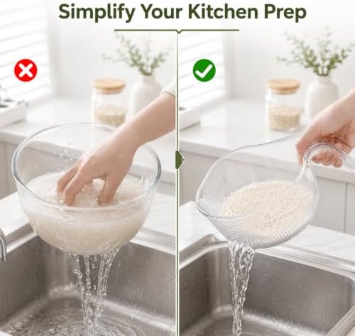 2-In-1 Rice Washing Strainer Bowl, Food‑Grade Plastic with Ergonomic Handle