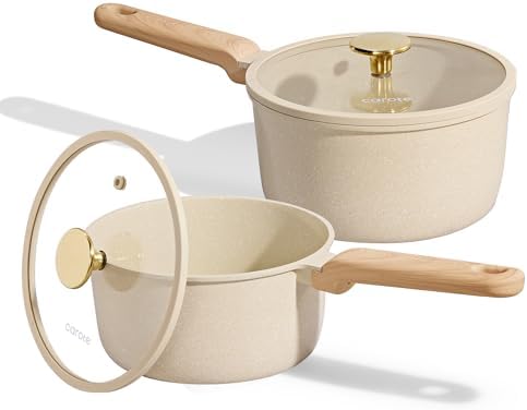 CAROTE Ceramic Nonstick 1.5Qt & 2.5Qt Sauce Pan Sets with Lid
