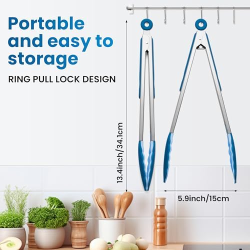 12-Inch Kitchen Tongs for Cooking with Silicone Tip,Classic Blue