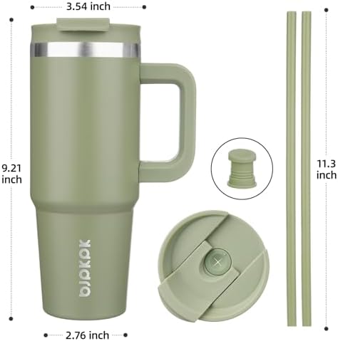 BJPKPK 30 oz Insulated Tumbler with Handle & Straw, Stainless Steel