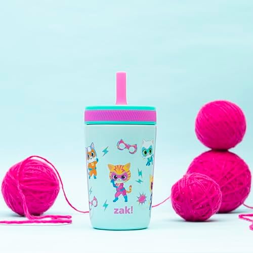 Zak Designs Super Kitties Kelso 12oz Stainless Steel Leak-Proof Toddler Cup