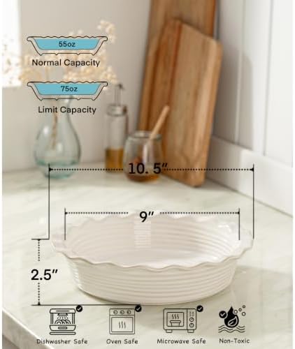 Deep Pie Dish for Baking, Deep Dish Pie Pan, Off-White
