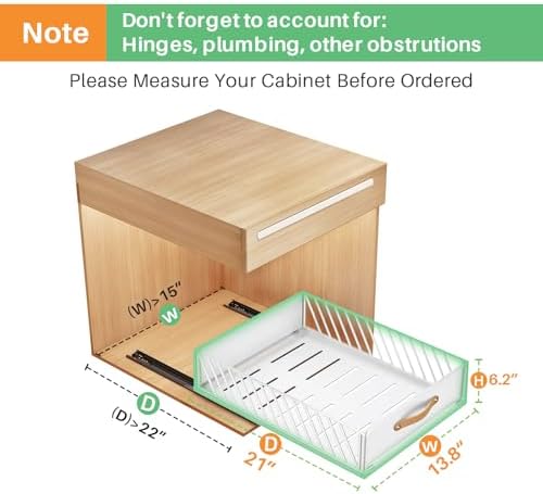 Pull out Cabinet Organizer,Heavy Duty Slide out Pantry Shelves Drawer Storage with Adhesive Nano Film,Sliding Mesh Cabinet Basket with Handle for Kitchen, Bathroom, Home, 13.8"W X 21"D X 6.2"H,White