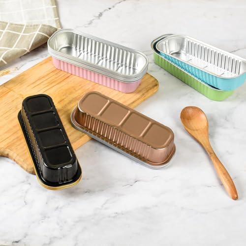 Findful Mini Loaf Baking Pans with Lids And Spoons (100 Pack, 6.8oz) Rectangle Aluminum Foil Baking Pans Tins Containers - Cupcake Containers Wrappers Cheesecake Creme Brulee Ramekins