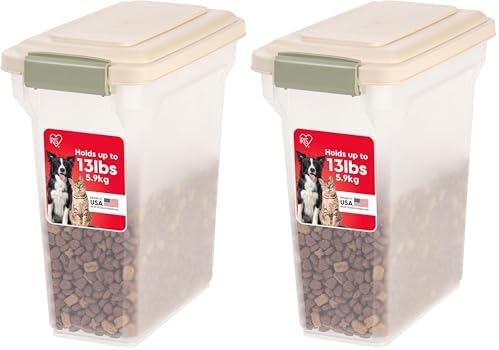 IRIS USA WeatherPro Airtight Dog Food Storage Container, Up to 13 lbs, for Dog Cat Bird and Other Pet Food Storage Bin, Pet Supplies, Keep Fresh, BPA Free, Clear/Almond (Pack of 2)
