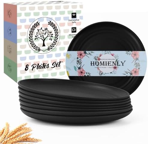 Homienly Black Small Plates | 5.7" Unbreakable Melamine Appetizer & Dessert Plates, Chic Wheat Straw Salad Plates | For Sushi, Cocktails, Bread & Side Dishes -Set of 8, Black