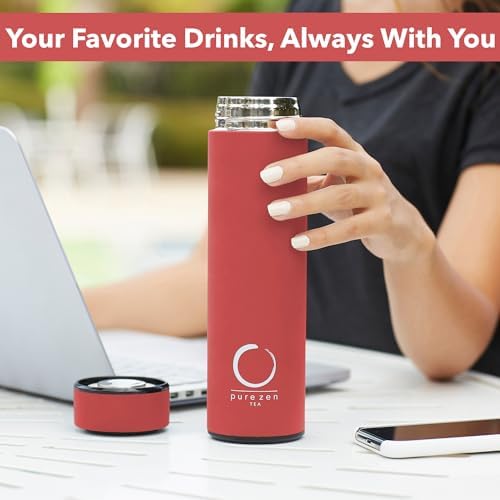 Pure Zen Tea Insulated Tea Infuser Bottle, 15 oz, Tea Thermos with Infuser