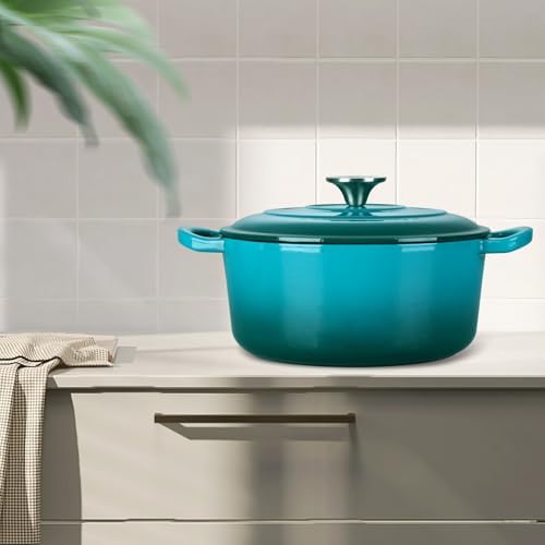 3-Quart Small Enameled Cast Iron Dutch Oven Pot with Lid, Lake Green
