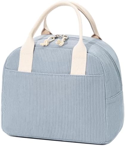 LOVELYWIND Insulated Lunch Bag for Women, Blue Corduroy Lunch Tote