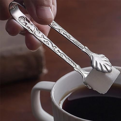 2pcs Stainless Steel Rose Design U-shaped Tongs, Mini Sugar Cube Ice Tongs for Tea Party Coffee Bar (Silver)