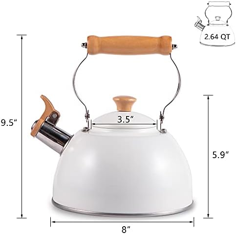 ROCKURWOK Whistling Tea Kettle, Tea Pot All Stovetop Safe, 2.7 Quart White