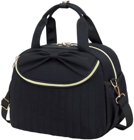 Bluboon Lunch Box for Women Cute Lunch Bag Reusable Insulated Lunch Bags Large Capacity Lunchbox Cooler for Work Picnic or Travel Gifts (Large Bow Solid Black, 10 x 7.5 x 8 inches)