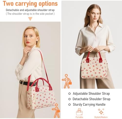 Lunch Bag Large Insulated Lunch Box for Women Men Adult Cute Cherry Lunchbox Corduroy Lunch Bags Boxes Pail with Shoulder Strap for Work Mom Picnic Office Travel 11.4×6.8×9.1 inches 11.5L