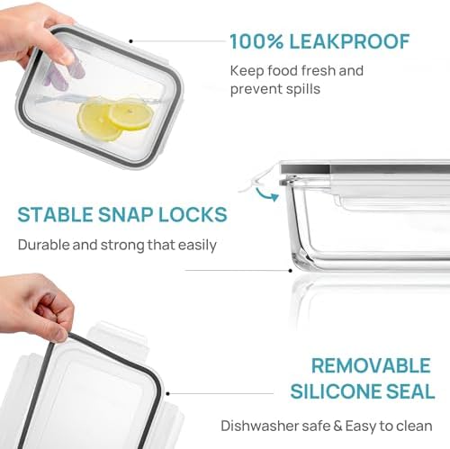 Vtopmart 2Pack 30oz Meal Prep Container Glass with Lids