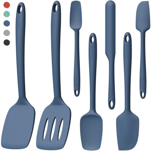 Coukre Silicone Spatula Set of 7, BPA Free Food Grade Silicone Cooking Utensils, Heat Resistant Kitchen Tools for Nonstick Cookware, Dishwasher Safe Spatulas for Cooking and Baking（7,PureDarkBlue）