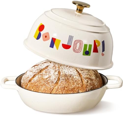 CAROTE Cast Iron Dutch Oven Pot with Lid, 5QT Round Bread Oven, Bonjour