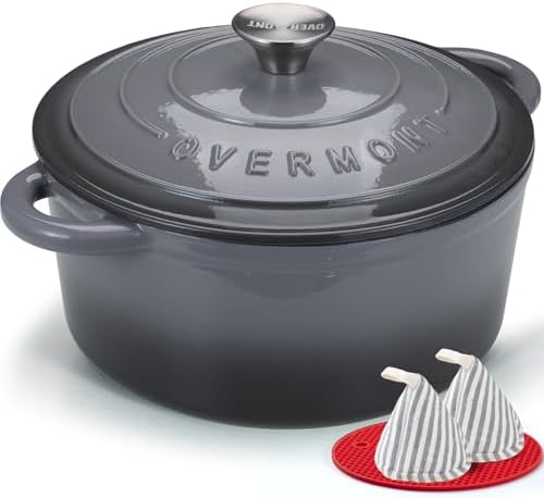 Overmont Enameled Cast Iron Dutch Oven - 7QT Pot with Lid Cookbook