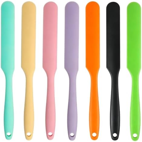 7 Pcs Silicone Jar Spatula Set, Sourdough Spatula, Long Handle Thin Spatulas for Baking, Cake Icing, Butter Cream Spreading, Jam Scraping (Purple, Pink, Green, Yellow, Orange, Cyan, Black)